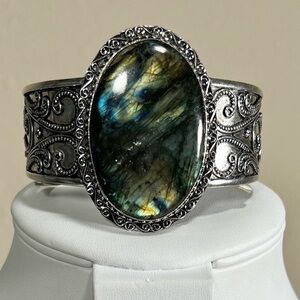 Vintage Style Labradorite 925 Gemstone Bangle